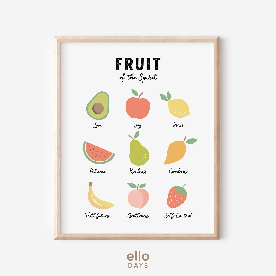 Fruit Of The Spirit Nine Illustrated Fruits Christian Kids Poster