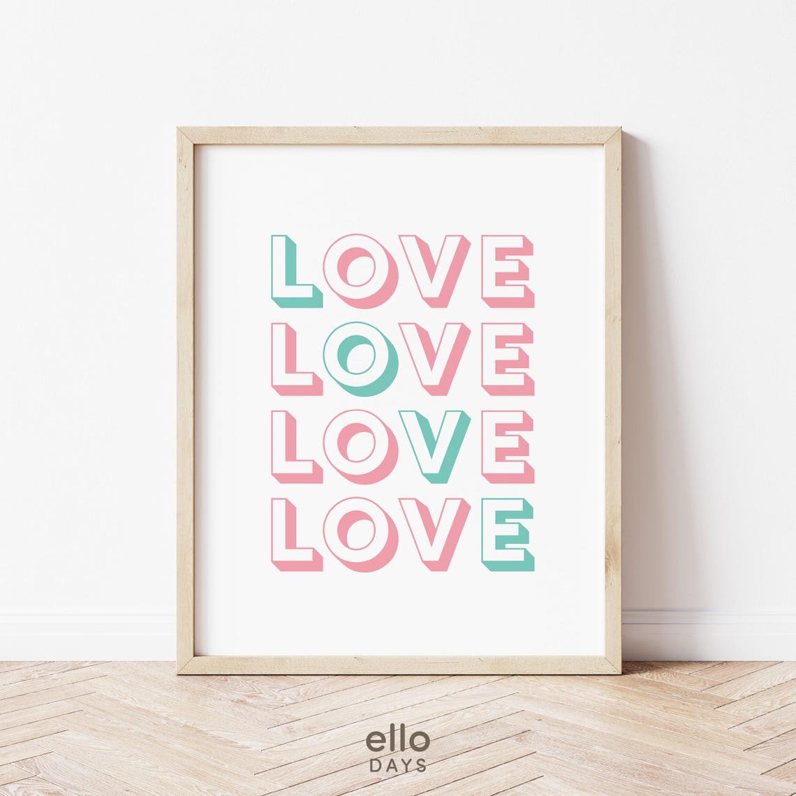 Retro LOVE Repeated Typography Pink Teal Inspirational Poster