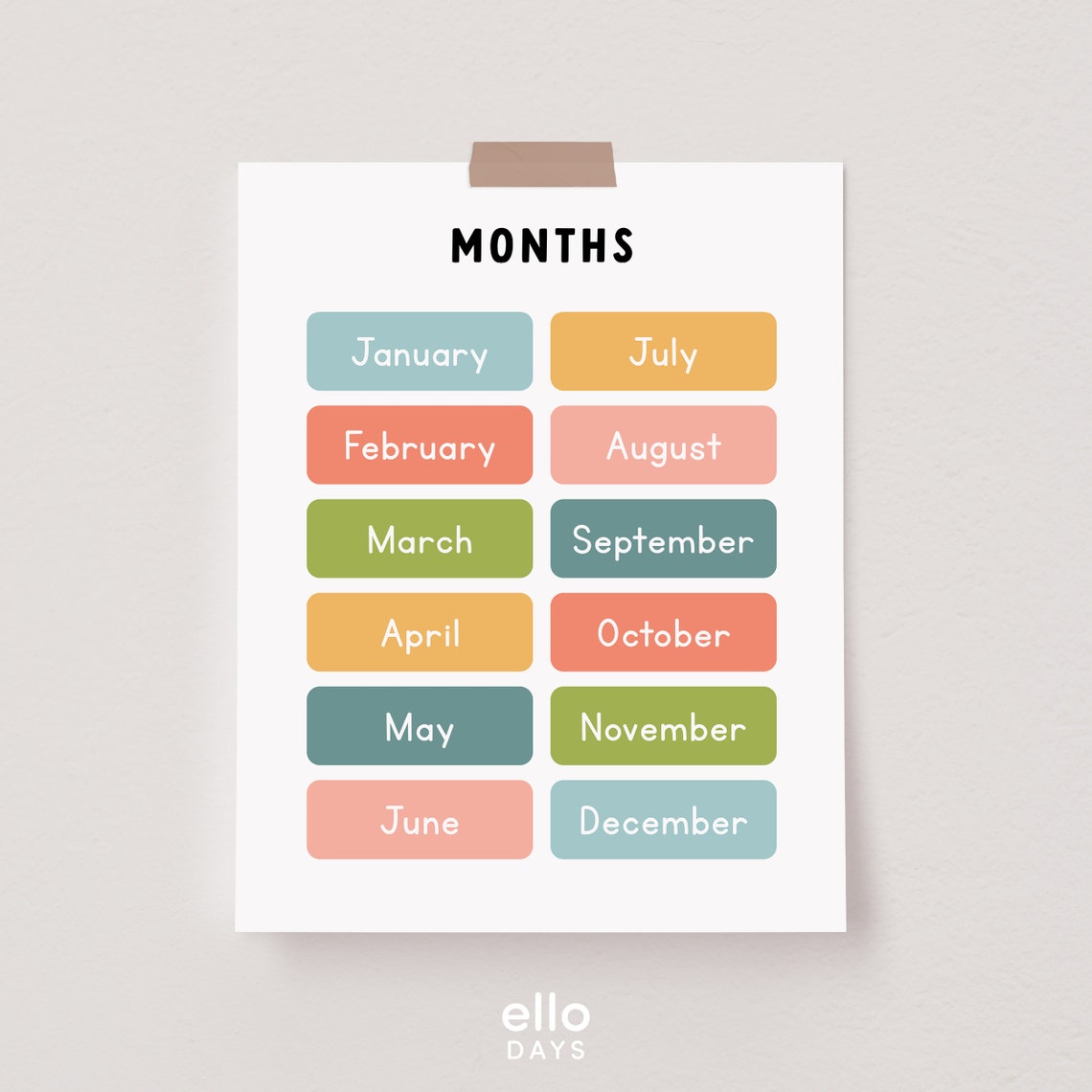Months Of The Year Chart Colorful Blocks Kids Classroom Poster - Image 3