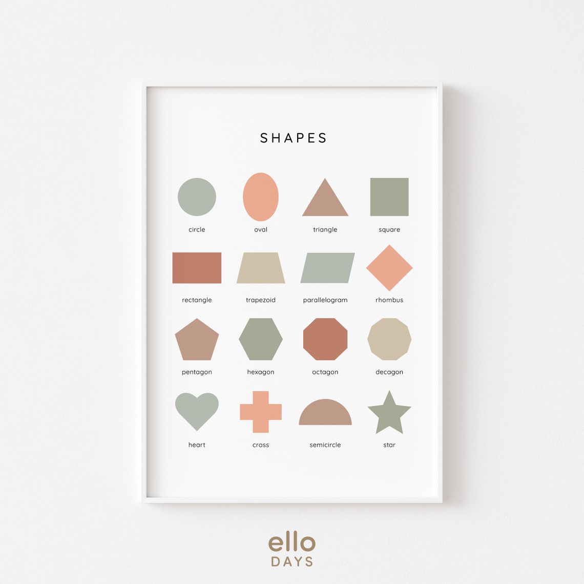 Shapes Chart 16 Geometric Shapes Neutral Kids Classroom Poster - Image 2