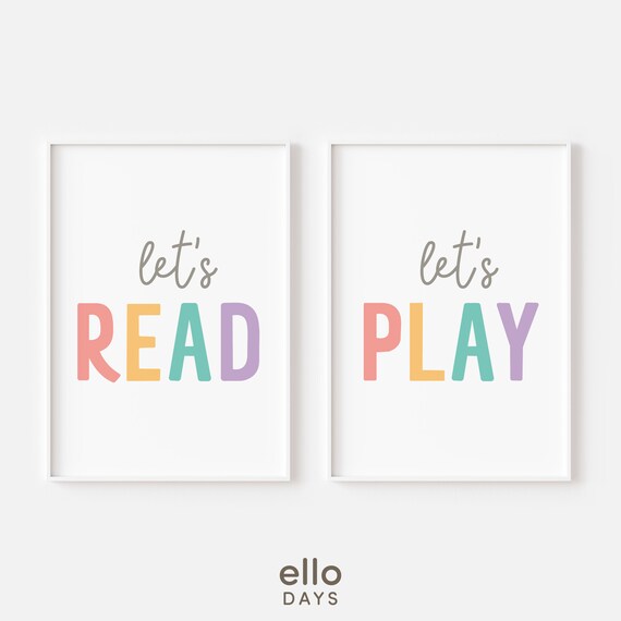 Lets Read Lets Play Pastel Playroom Poster Duo For Kids Walls