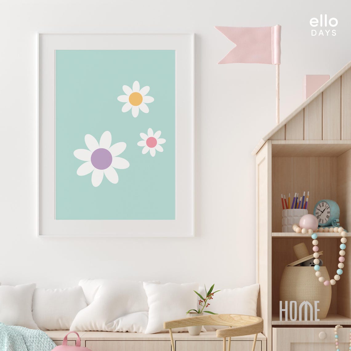 Pastel Daisy Flowers Mint Nursery Floral Girl Room Wall Poster - Image 3
