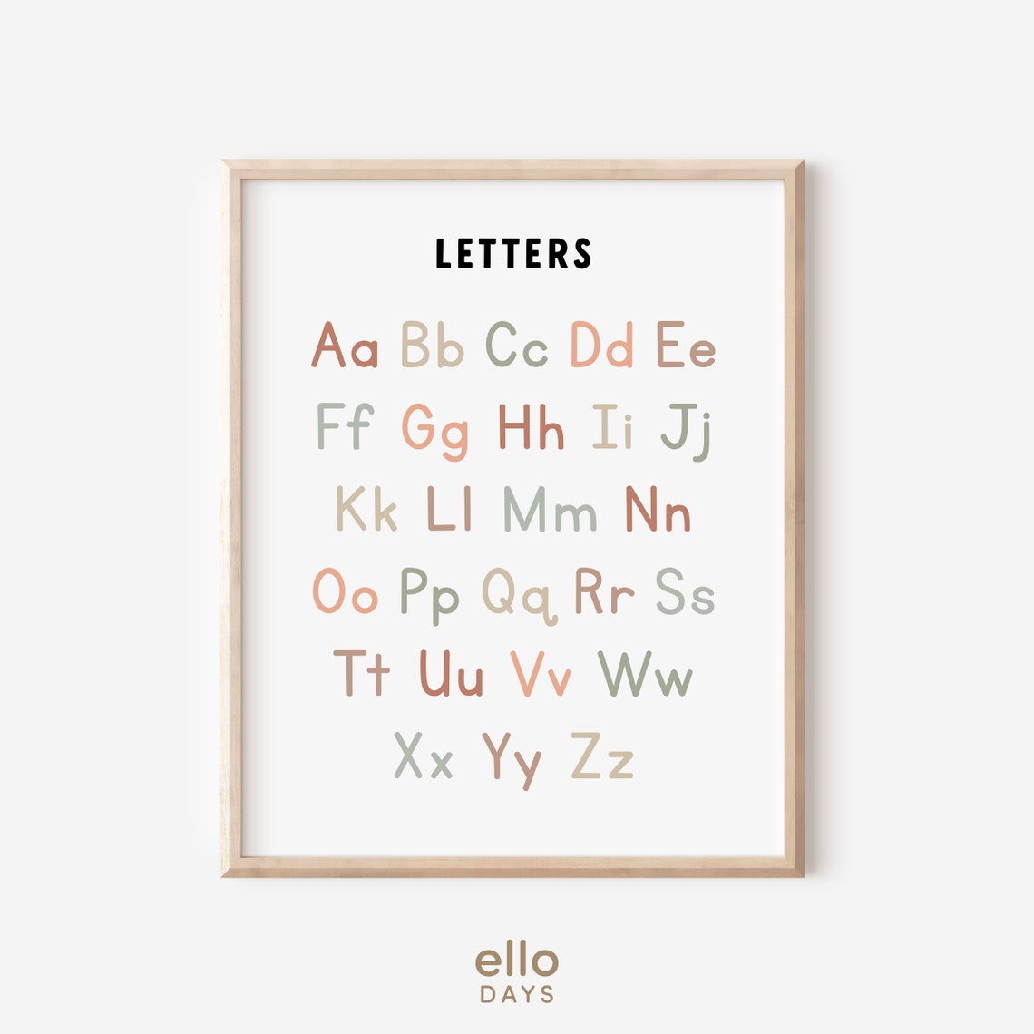 Letters Aa To Zz Chart Neutral Alphabet Kids Classroom Poster - Image 4