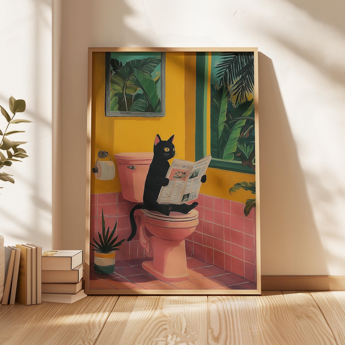 Black Cat Bathroom Poster, Funny Cutecore Decor
