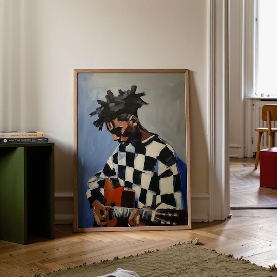 Afrocentric Guitar Music Art Print, Musician Decor