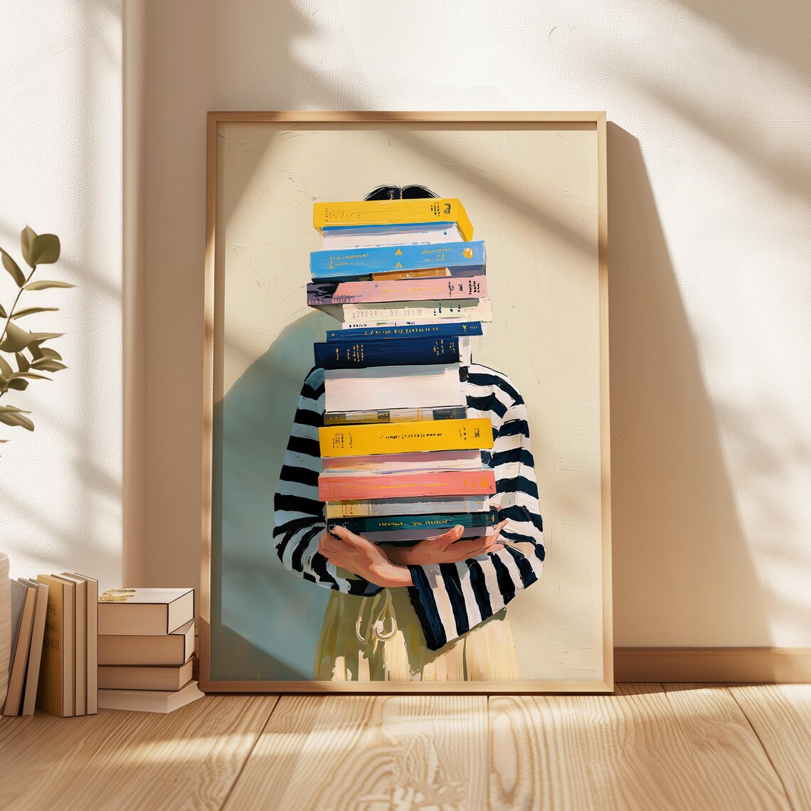 Book Stack Art Print, Reading Nook Decor