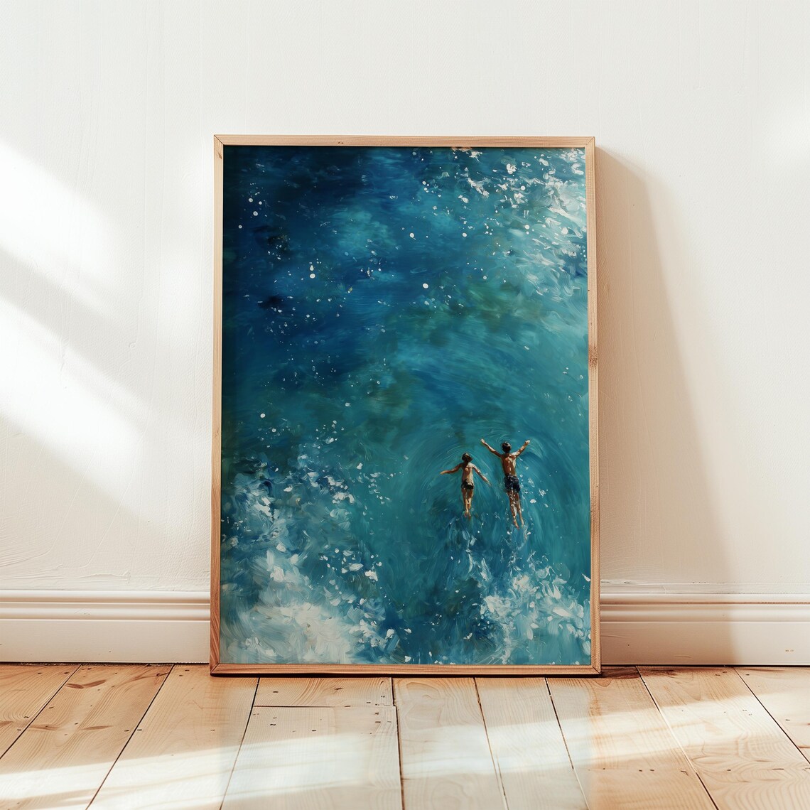 Swimming In Blue Abstract Print, Minimalist Ocean Art Print