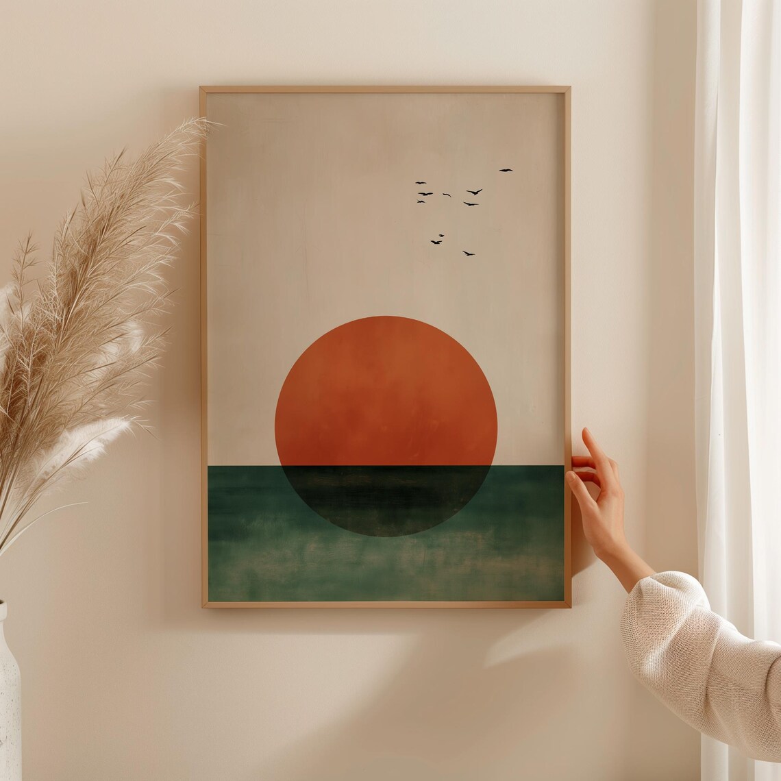 Japandi Terracotta Sunset, Wabi Sabi Coastal Art