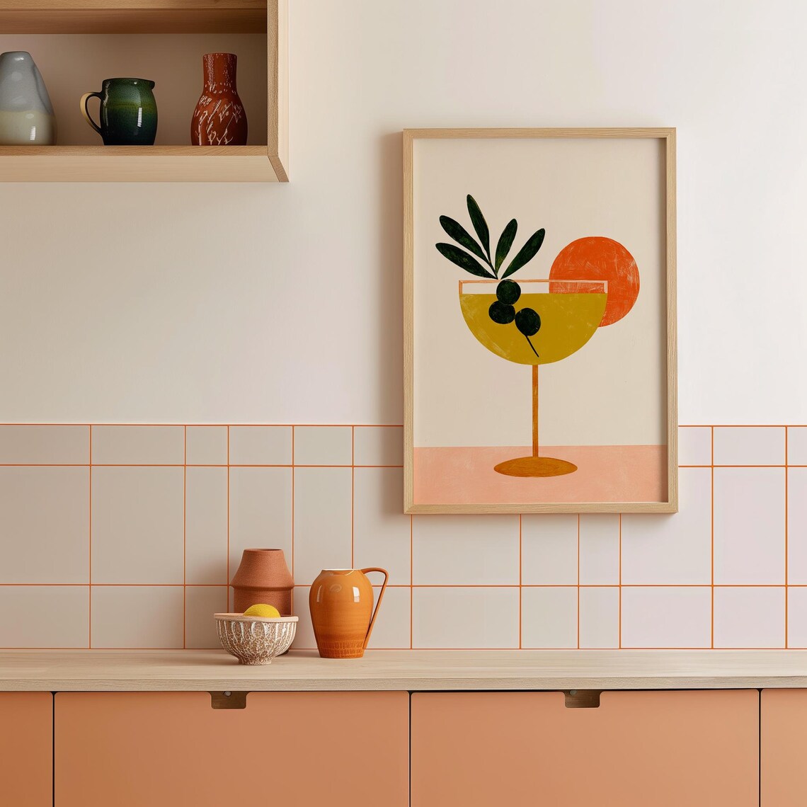 Retro Martini Olive, Mid-Century Modern Cocktail Art