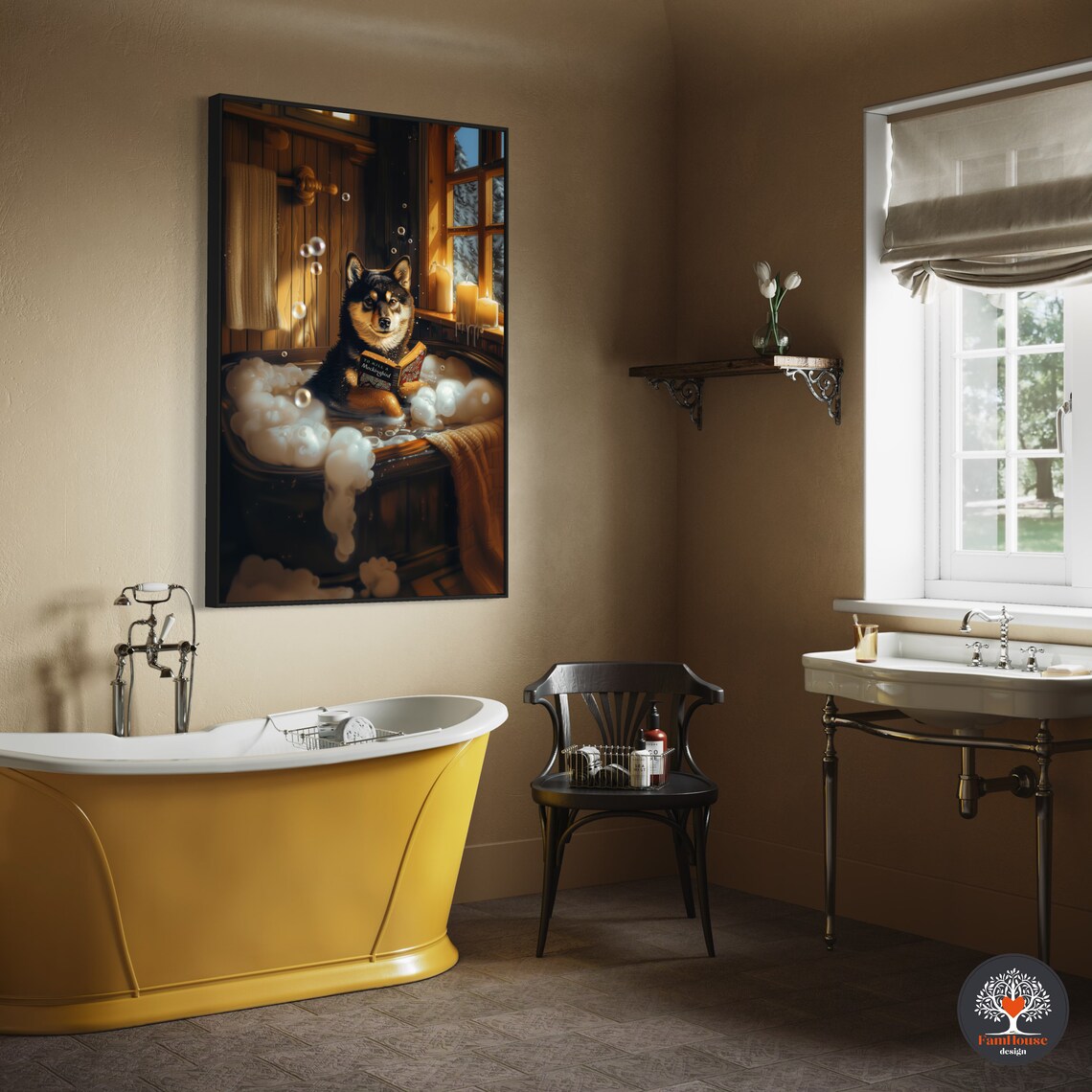 Personalized Shiba Inu Portrait, Rustic Bathroom Decor - Image 5