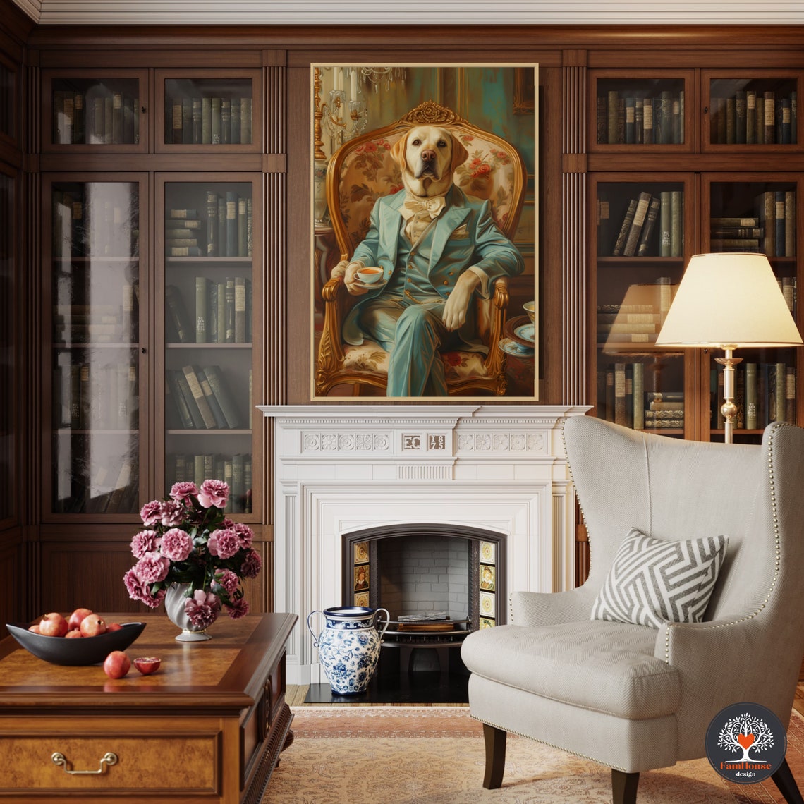 Yellow Labrador Gentleman in Teal Suit Sipping Afternoon Tea Poster - Image 3