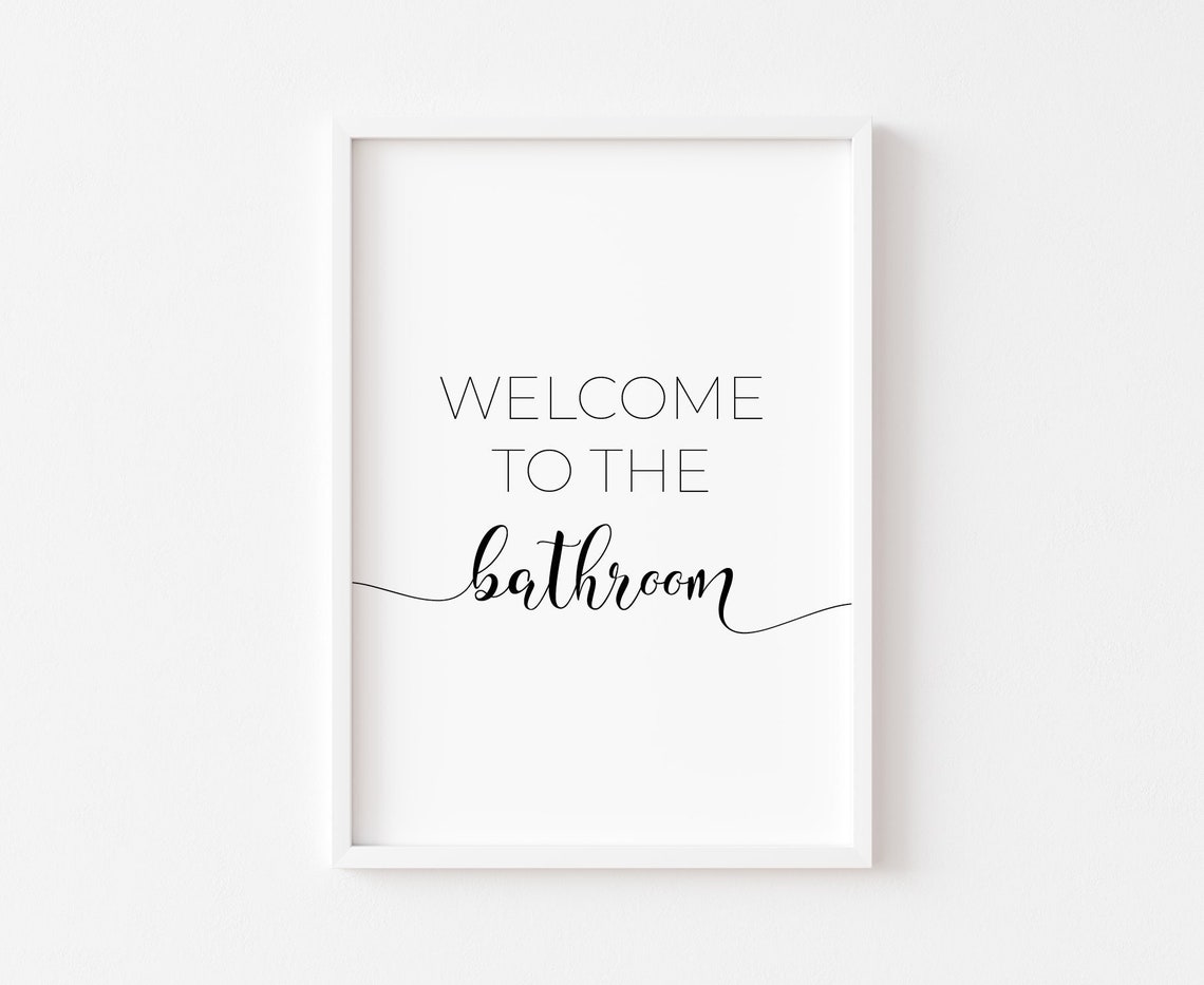 Welcome To The Bathroom Minimalist Script Home Sign Wall Poster