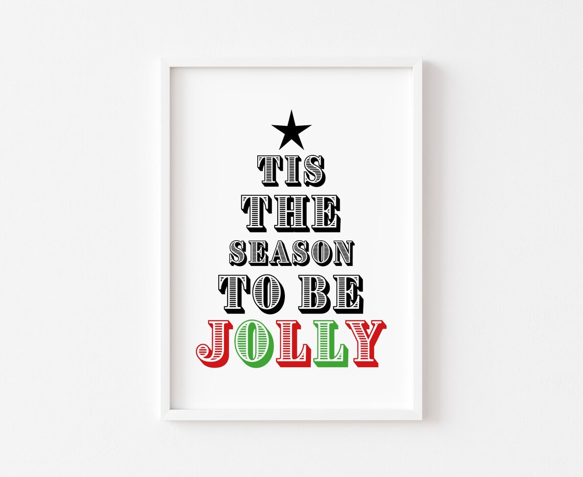 Tis The Season To Be Jolly Christmas Tree Lettering Wall Poster