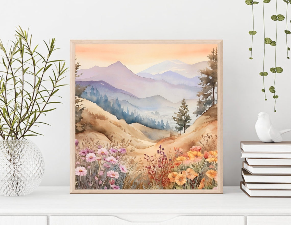 Mountain Landscape Watercolor Painting Art Print Home Decor Gift - Image 2