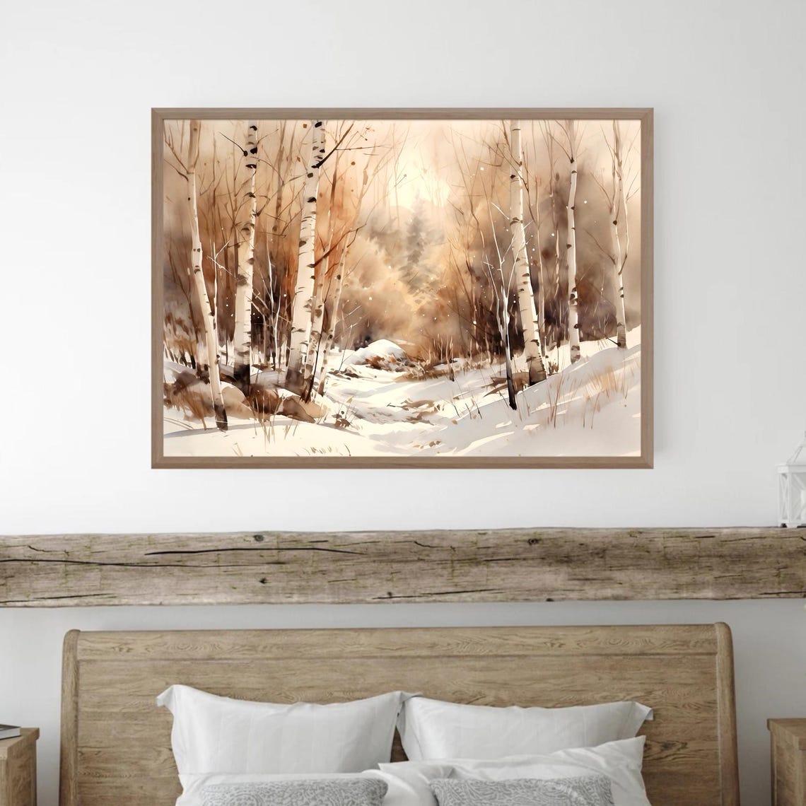 Birch Forest Snow Golden Winter Light Trees Watercolor Art Poster - Image 4
