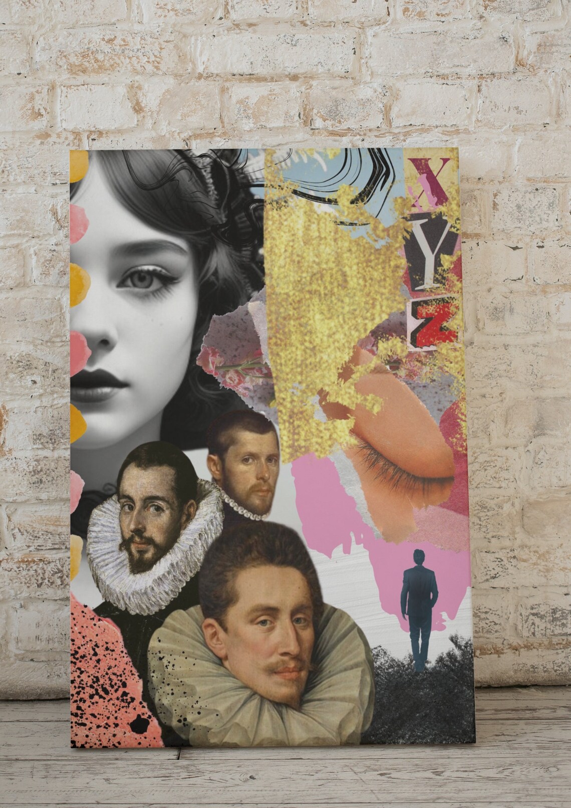 Elizabethan Portrait Collage Vintage Ruff Gold Modern Art Poster