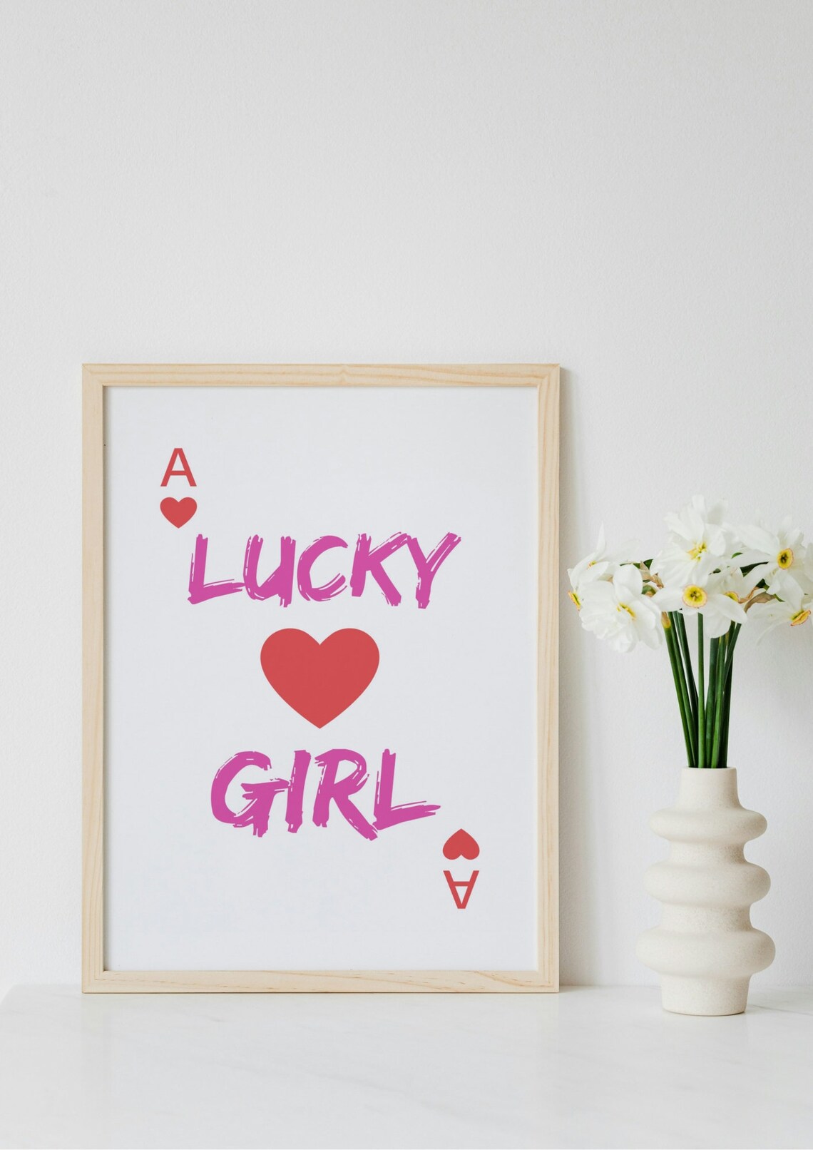 Lucky Girl Ace Of Hearts Pink Playful Brush Lettering Poster - Image 2
