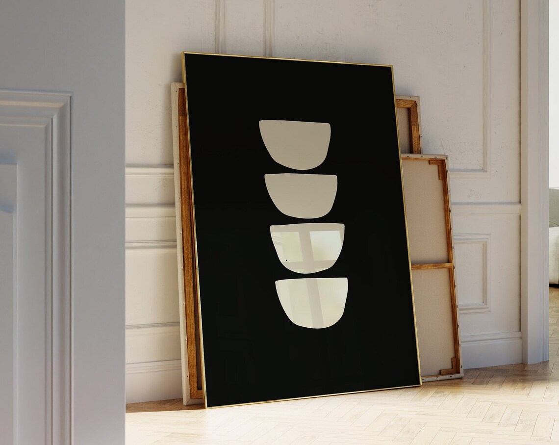 Black and White Stacked Bowls Minimal Abstract Bowl Art Poster