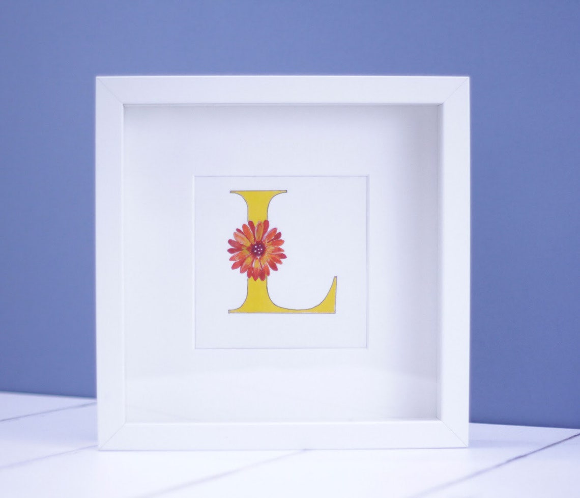 Letter L Monogram Orange Daisy Initial Hand Painted Nursery Wall Art