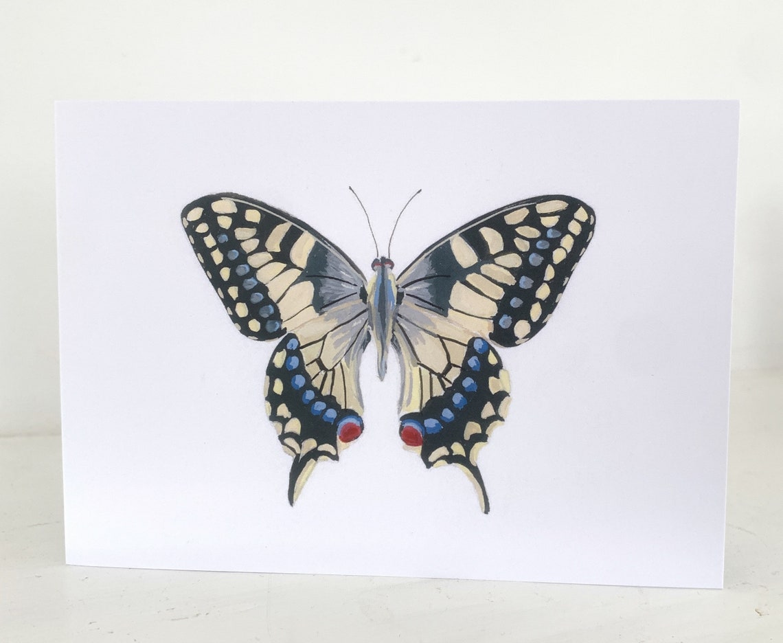 Blue Black Butterfly Hand Painted Blank Art Card Nature Lovers Print - Image 2