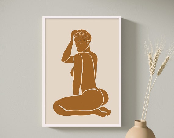 Boho Decor Minimalist Painting Woman Figure Print Woodcut Print Neutral Wall Art Painting Print Print Abstract Print