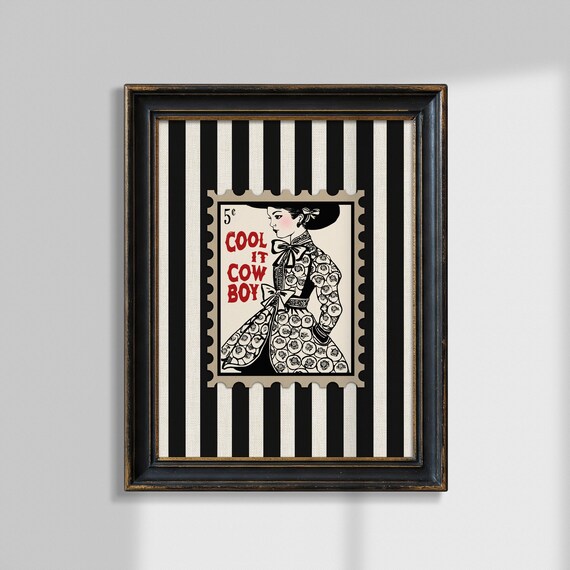 Cool It Cowboy Cowgirl Postage Stamp Striped Western Decor Poster