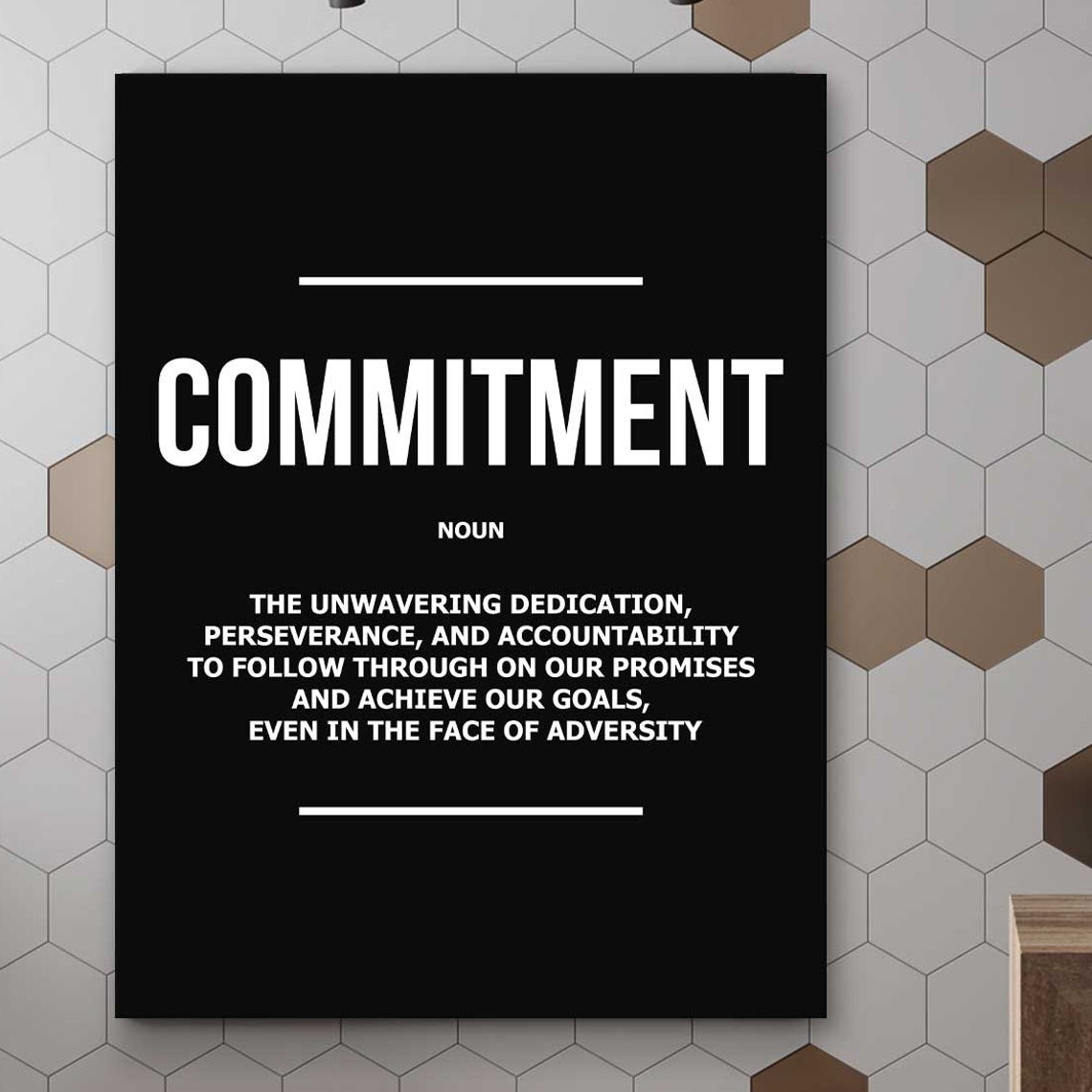 Commitment Definition Minimalist Black Motivational Quote Wall Art