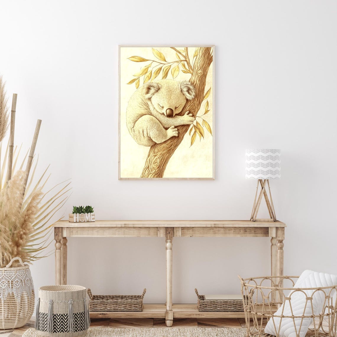 Peaceful Sleeping Koala Wall Art Cute Animal Decor Koala Hanging On Tree - Image 3