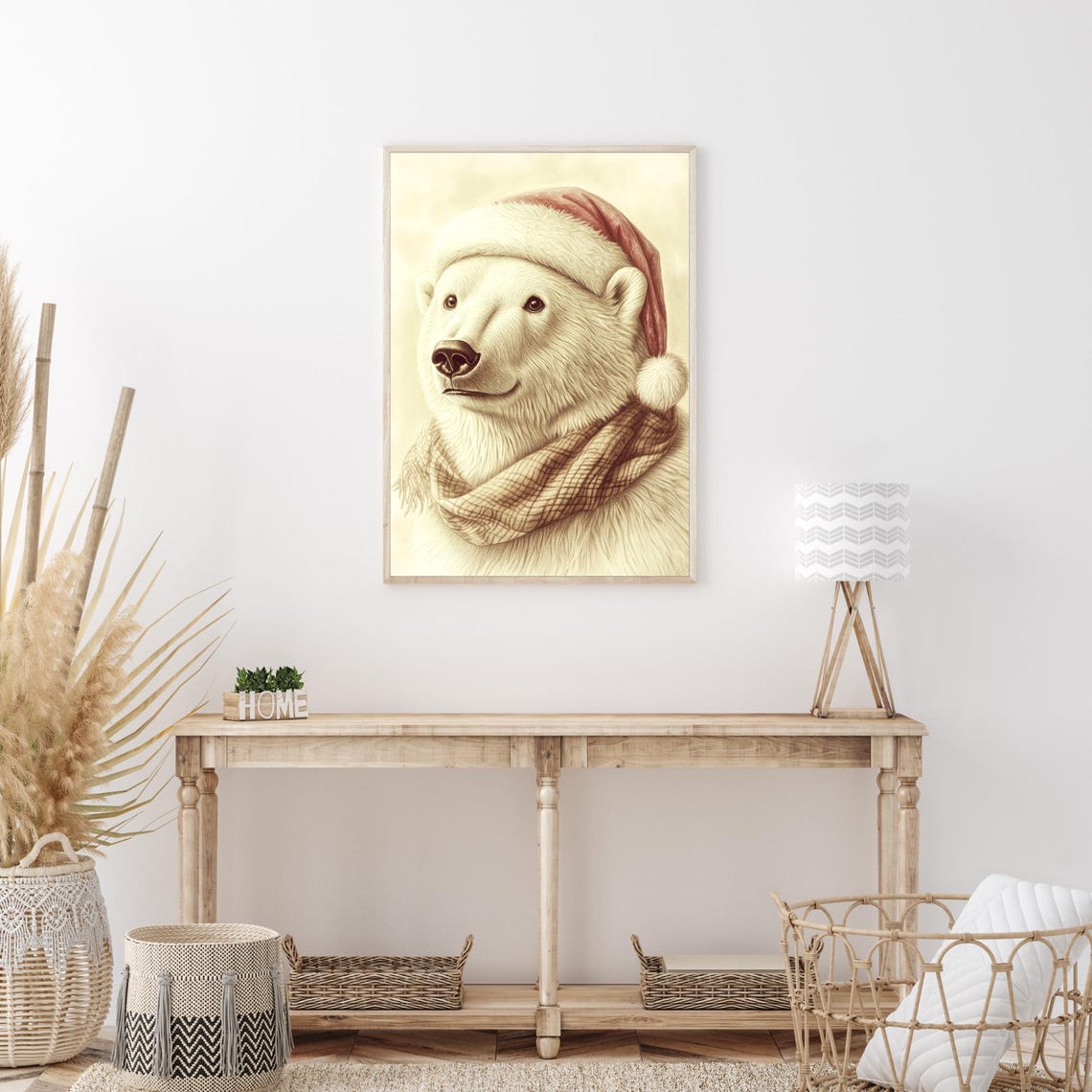 Polar Bear in Santa Hat Christmas Wildlife Portrait Art Poster - Image 4