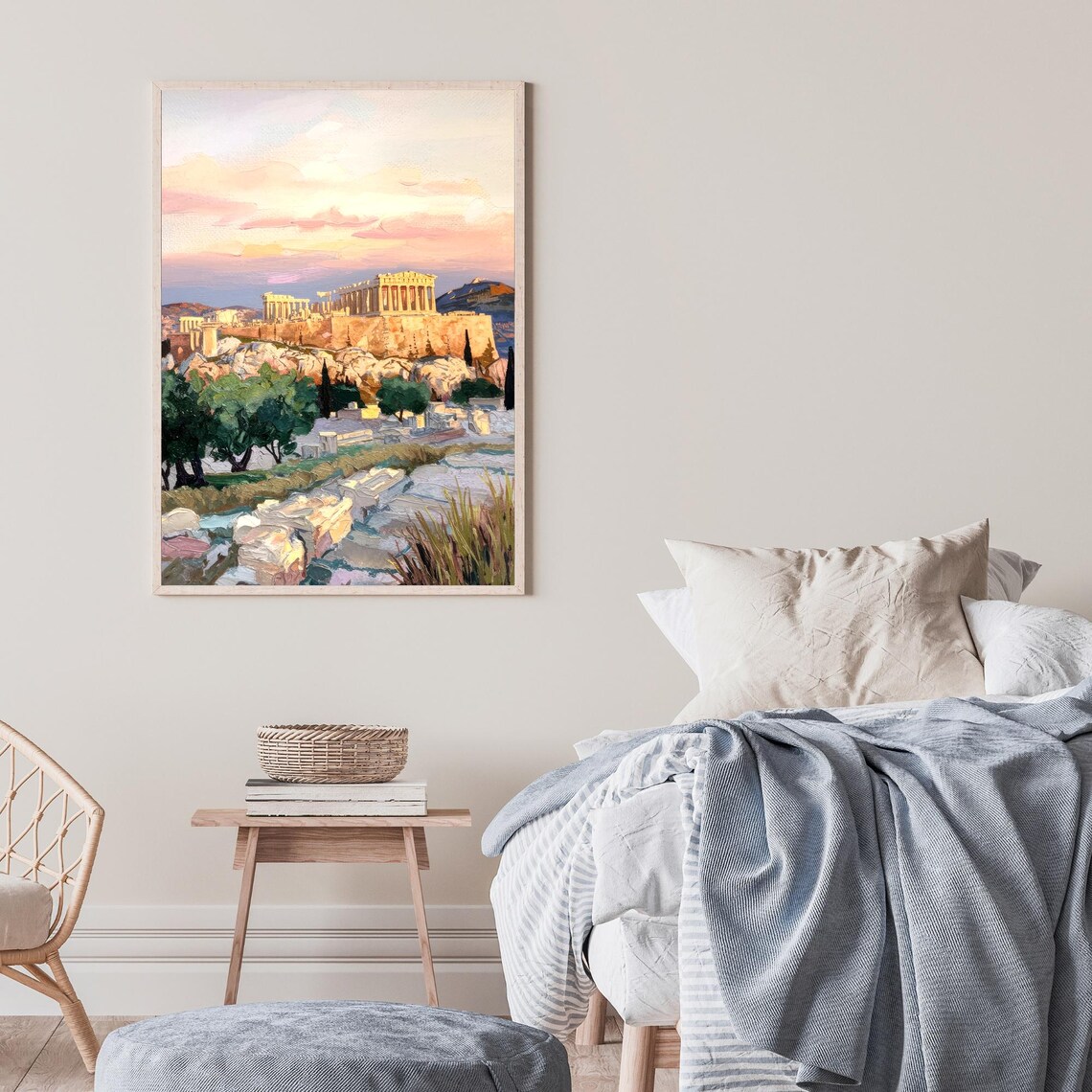 Acropolis Of Athens Greece Parthenon Golden Sunset Ancient Ruins Painting Poster - Image 2