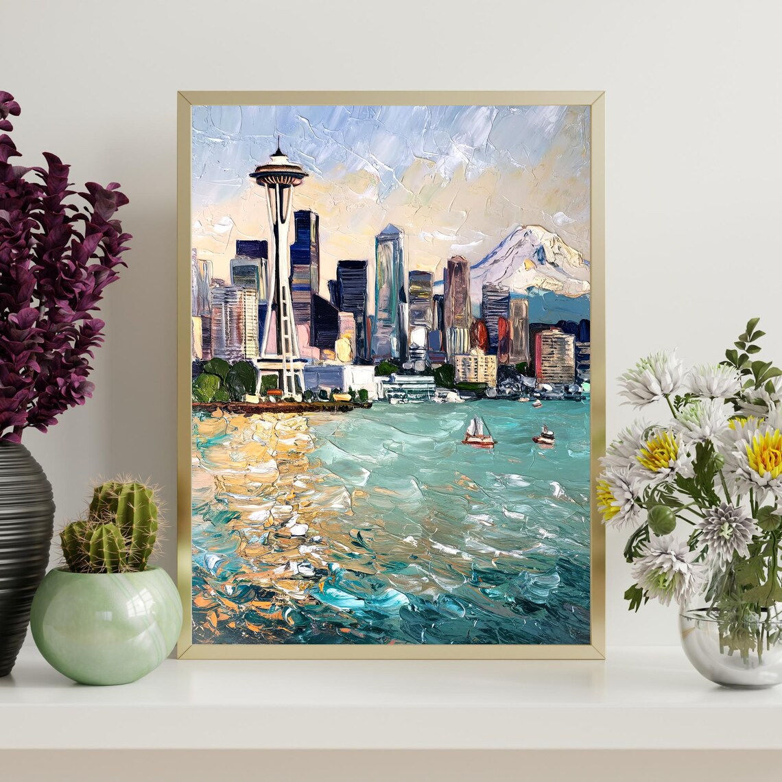 Seattle Washington Skyline Art Print, Mt Rainier View - Image 4