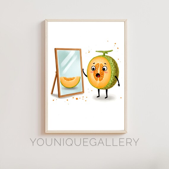 Funny Melon Looking In Mirror, Kitchen Decor