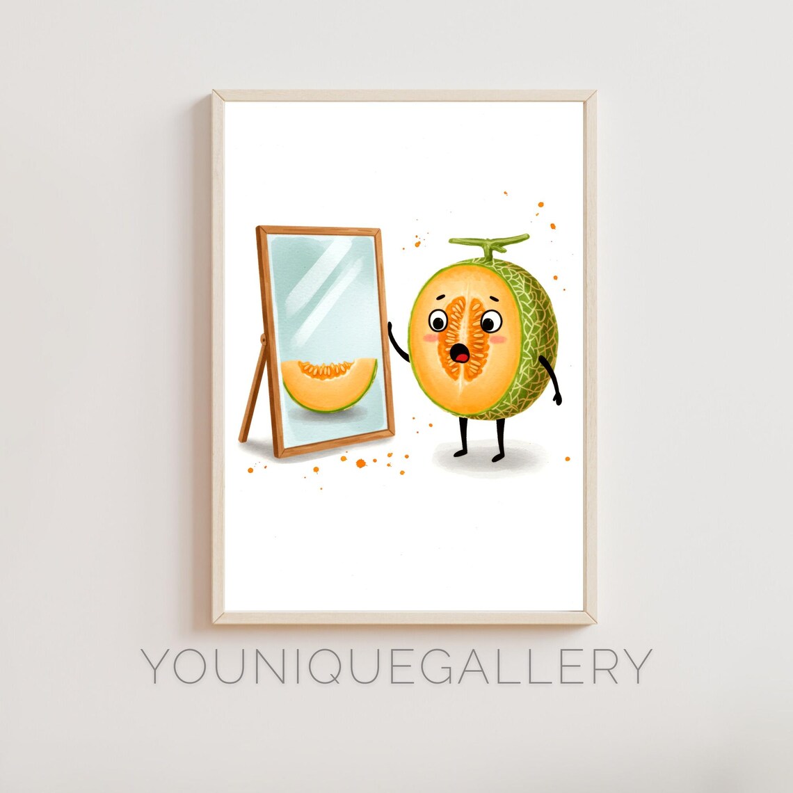 Funny Melon Looking In Mirror, Kitchen Decor