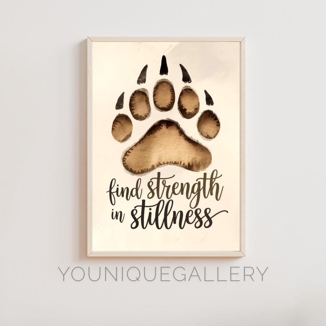 Find Strength In Stillness Bear Paw Print Inspirational Wilderness Wall Art Nature Motivational Decor