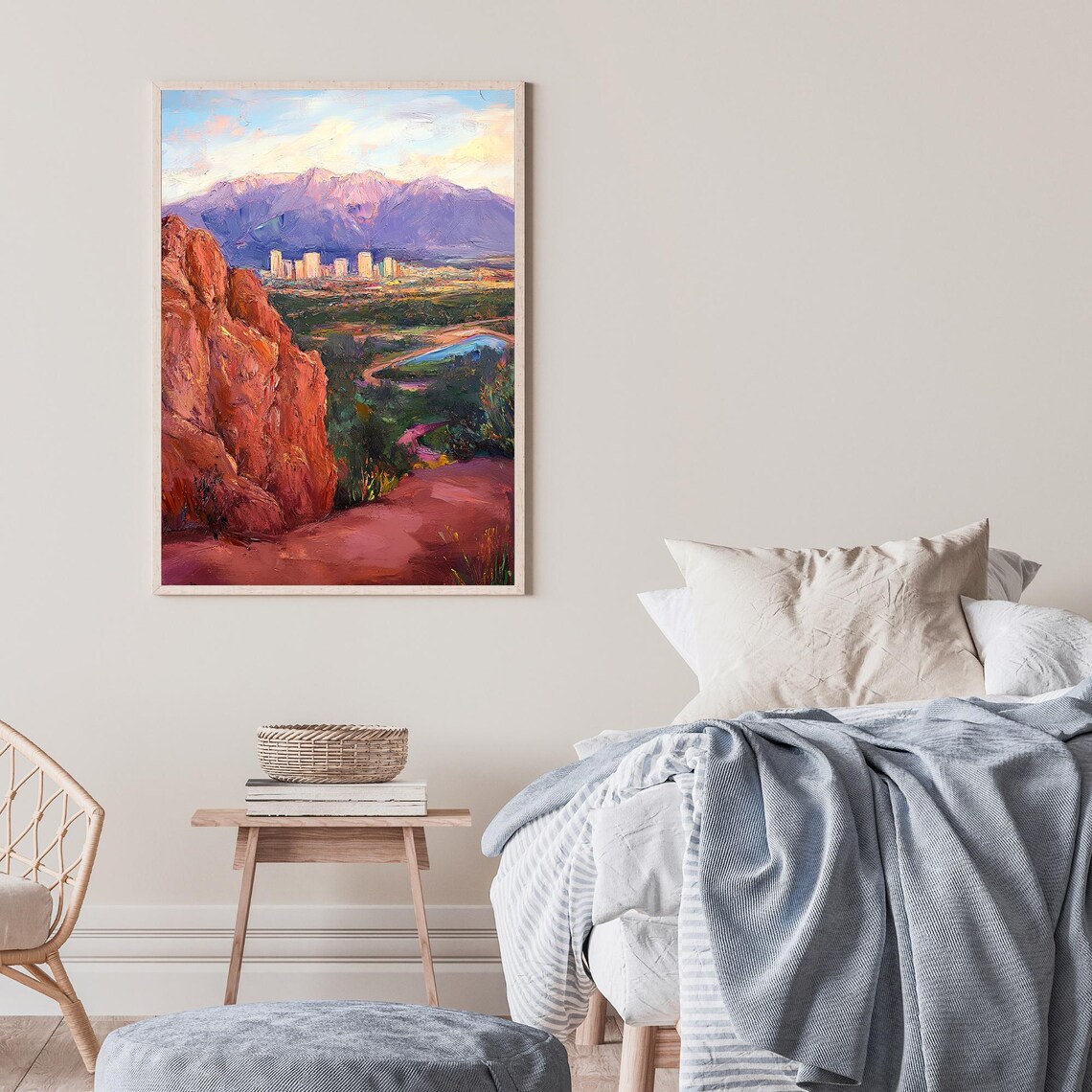 Colorado Springs Red Rock Mountain Cityscape Oil Painting Poster - Image 2