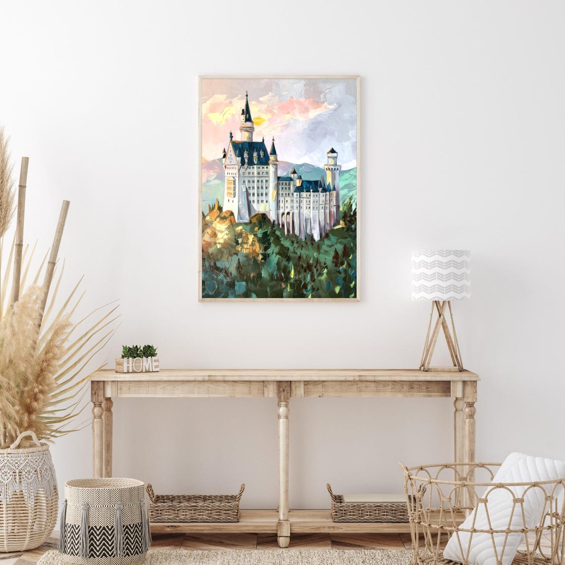 Neuschwanstein Castle Bavarian Fairytale Hillside Painting Wall Art - Image 3