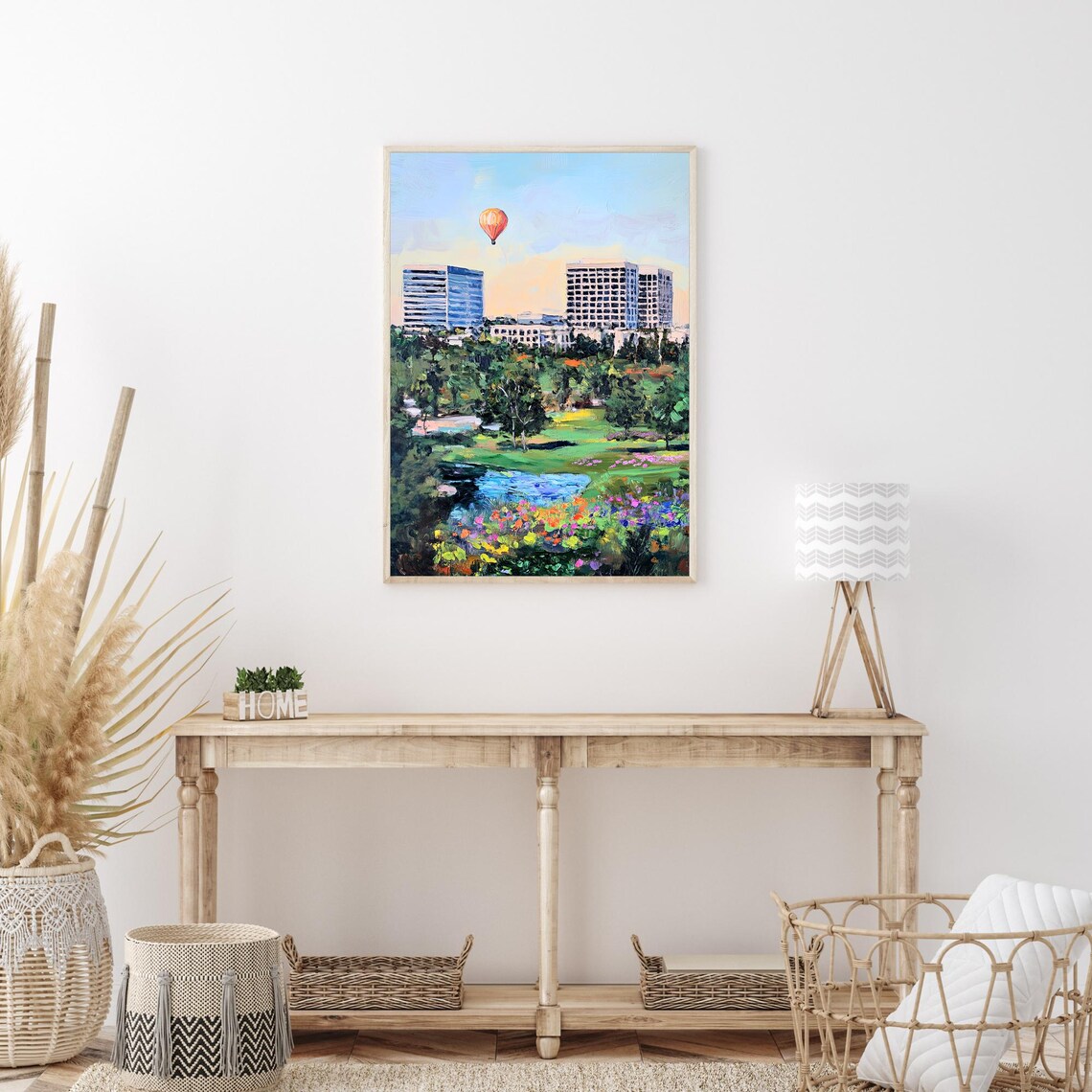Hot Air Balloon City Park Skyline Whimsical Impressionist Oil Wall Art - Image 3