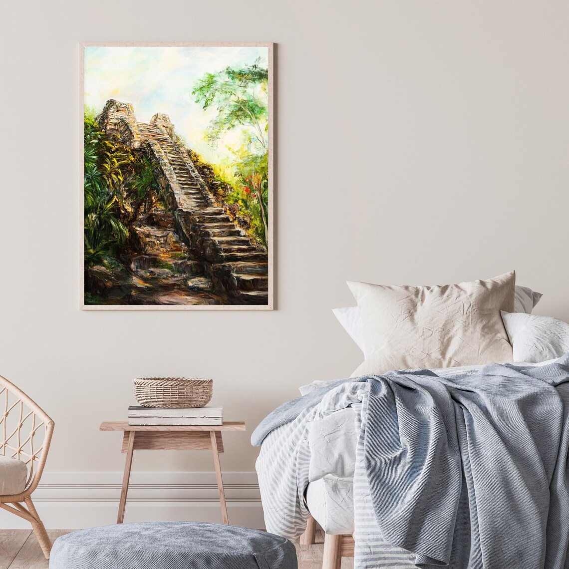 Copan Ruins Honduras Mayan Jungle Temple Staircase Oil Painting Poster - Image 2