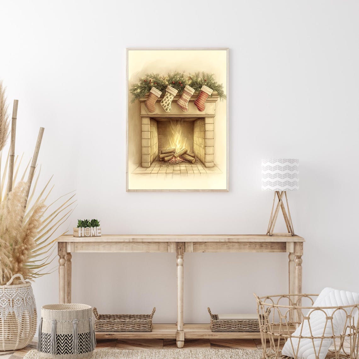 Cozy Christmas Fireplace Four Stockings Mantel Holiday Poster - Image 3