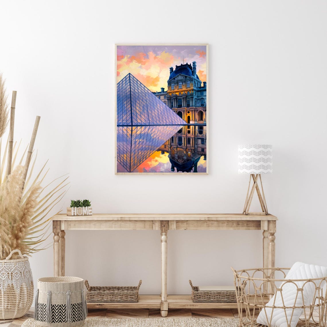 Louvre Museum Paris Glass Pyramid Sunset Reflection Painting Poster - Image 3