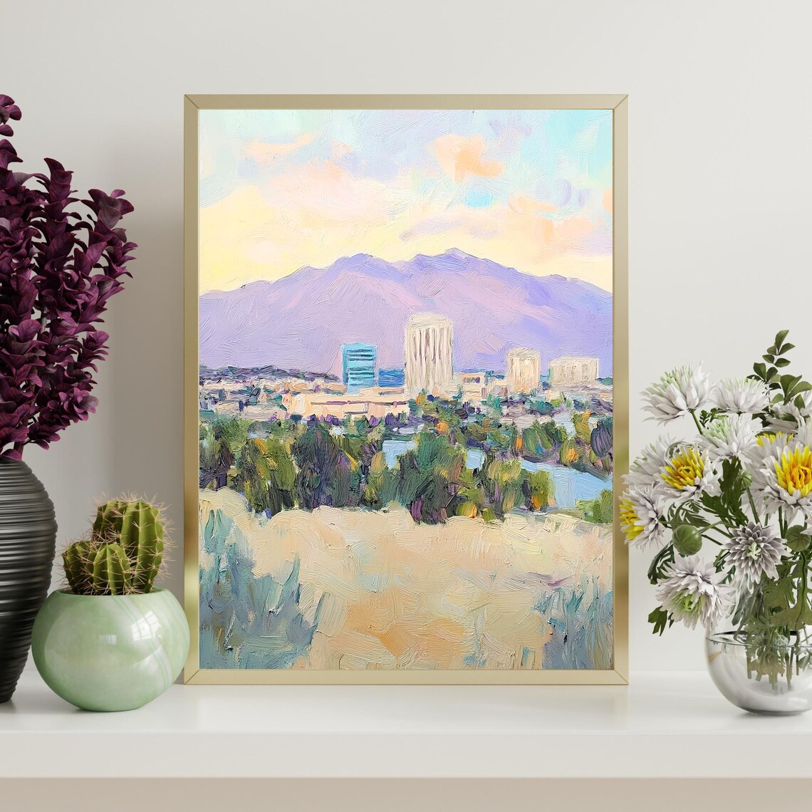 Fresno California Mountain Skyline Golden Hills Oil Painting Poster - Image 4