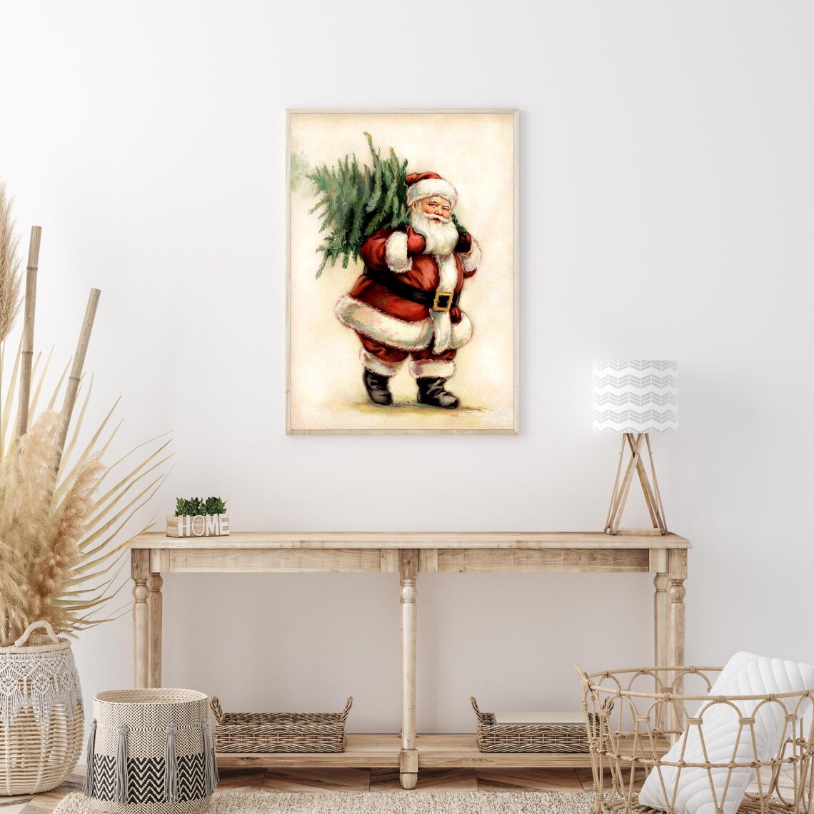 Vintage Santa Claus Carrying Christmas Tree Retro Holiday Poster - Image 4