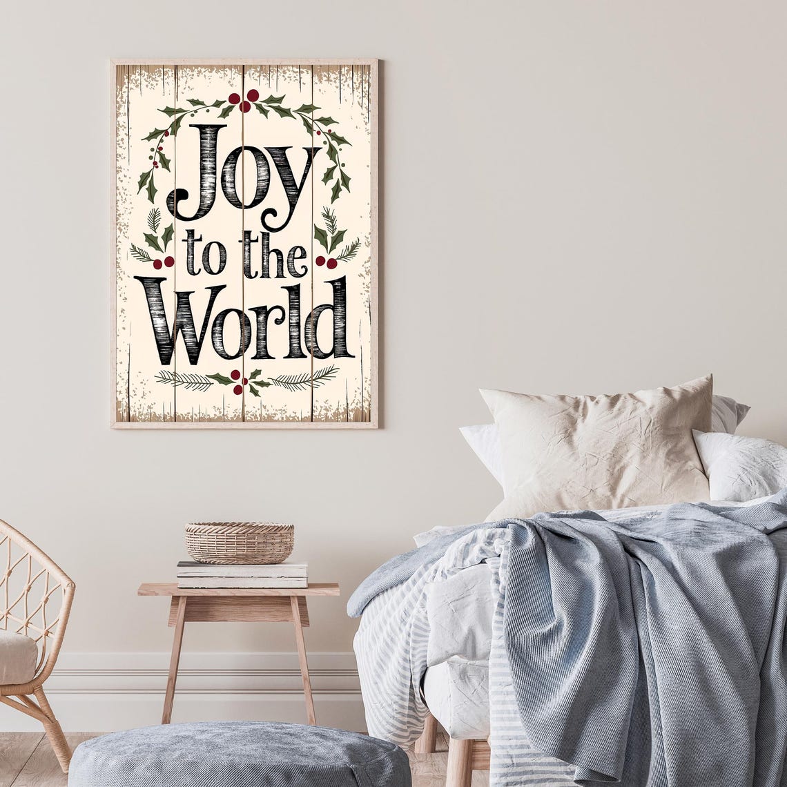 Joy to the World Christmas Typography Rustic Sign Wall Poster - Image 3