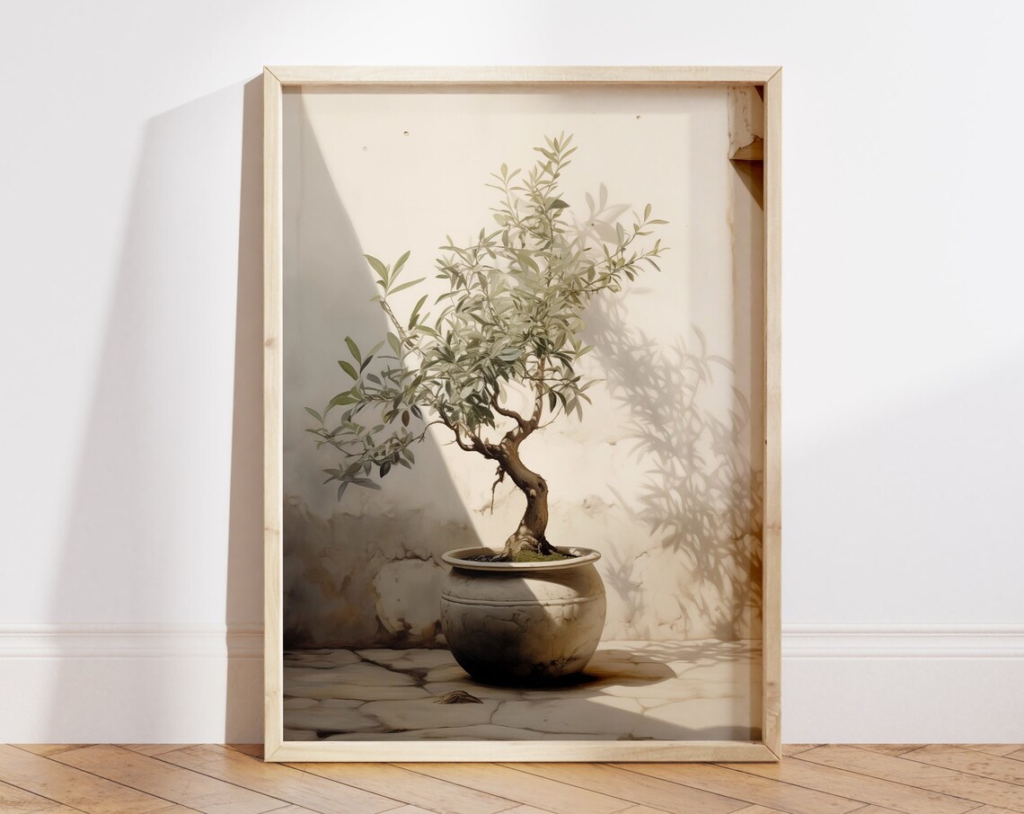 Olive Tree Clay Vessel Vintage Botanical Still Life Wall Art