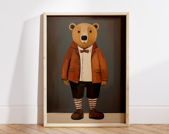 Bear Poster Brown Bear Print Woodland Nursery Decor Nursery Bear Wall Art Teddy Bear Prints Vintage Kids Prints File