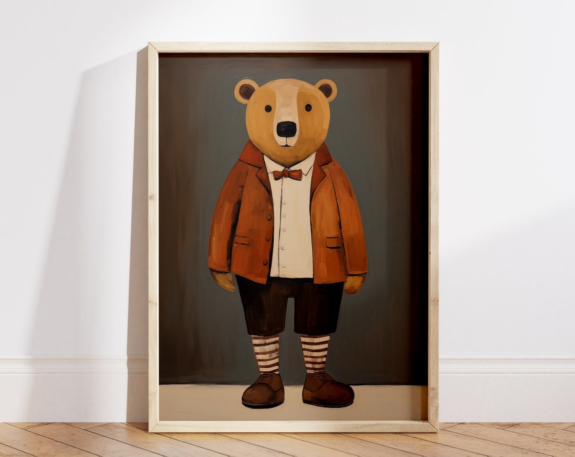 Bear Poster Brown Bear Print Woodland Nursery Decor Nursery Bear Wall Art Teddy Bear Prints Vintage Kids Prints File