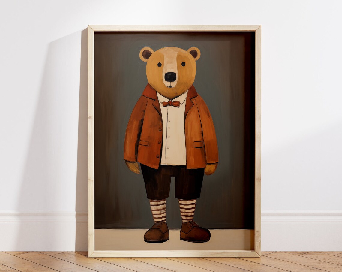 Gentleman Bear In Rust Blazer Bow Tie Portrait Kids Room Art Poster