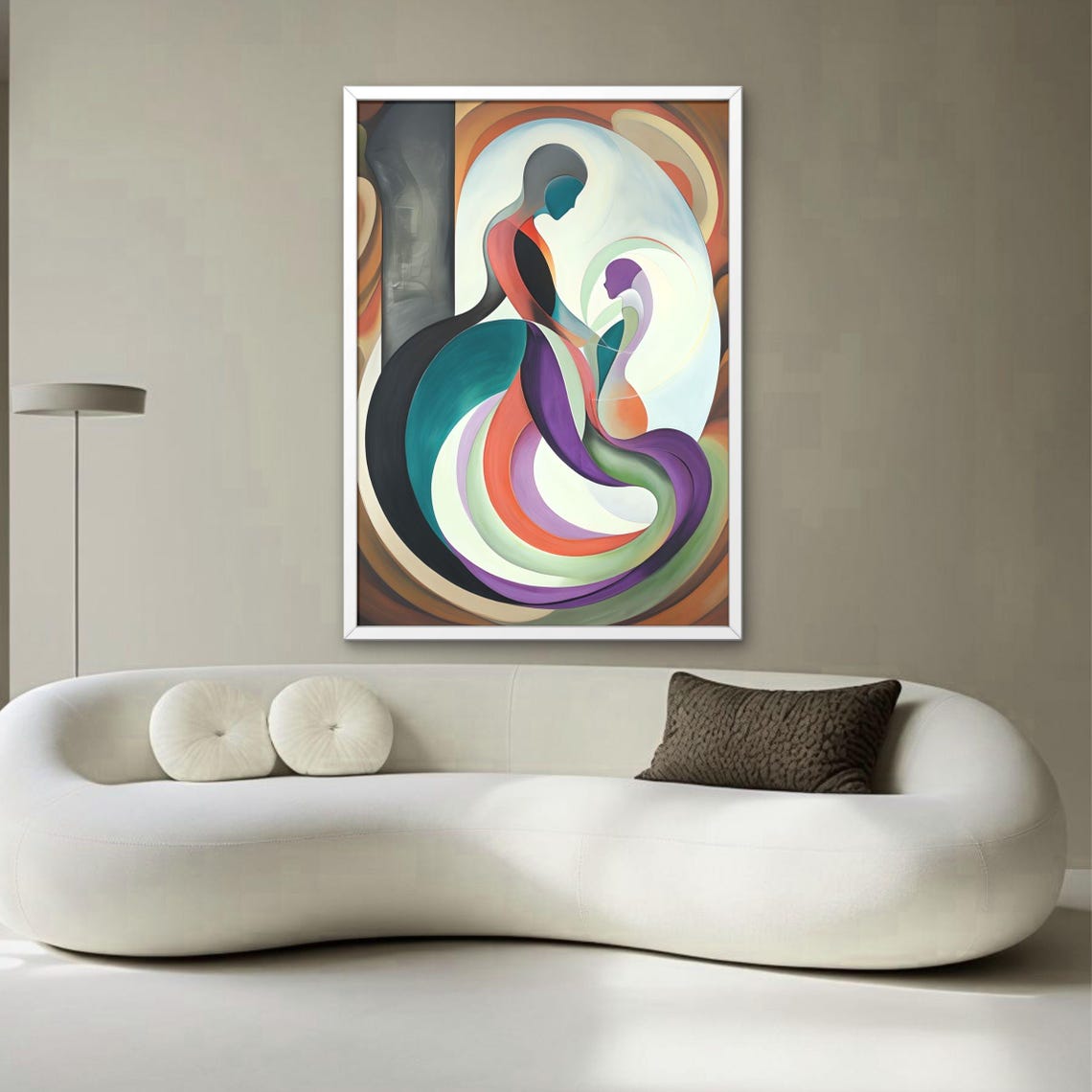 Colorful Abstract Human Figures Flowing Curves Modern Art Poster