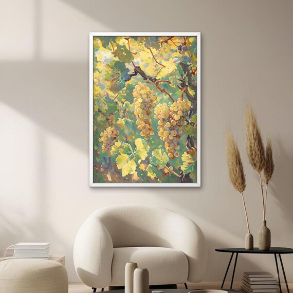 Golden White Grapes Vineyard Harvest Impressionist Art Poster