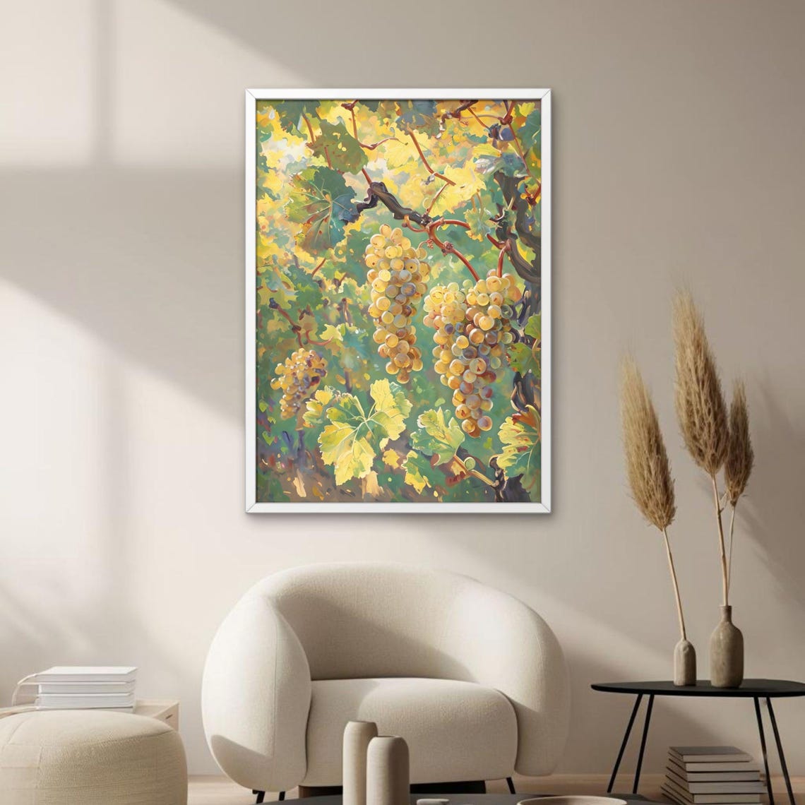 Golden White Grapes Vineyard Harvest Impressionist Art Poster
